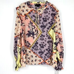 NWT‎ Sanctuary Fade Into You Floral Blouse Sz M Patchwork Long Sleeve Multicolor